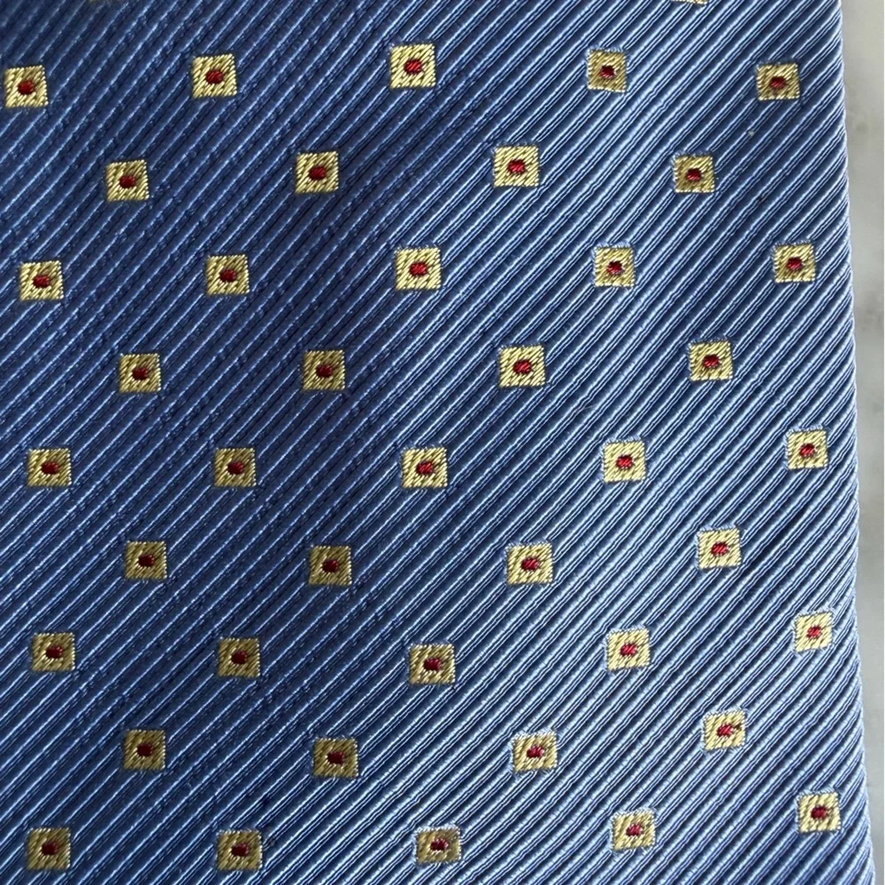 Hugo Boss Blue Tie with Gold Square Dots Silk Cotton Office Business Casual
